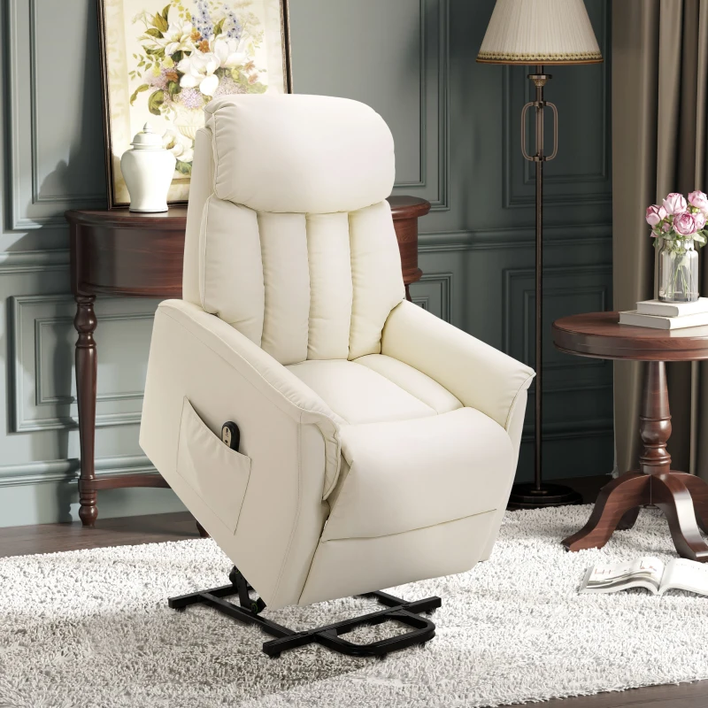 HOMCOM Opsta stoel grote comfortabele hulpstoel assistent elektrisch opstahulp ligfunctie tv-stoel beige