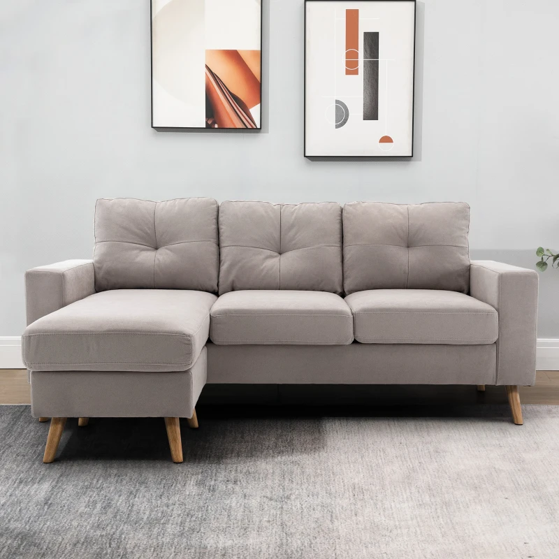 HOMCOM Canapé d'angle en tissu de lin 193 cm forme L design scandinave pour salon appartement petit espace gris clair