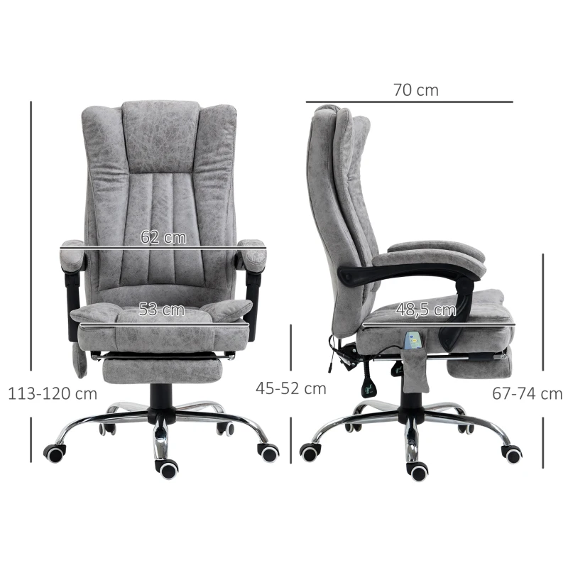 Vinsetto Cadeira de Escritório com 6 Pontos de Massagem Giratória Encosto Reclinável 135º Função de Aquecimento 62x67x113-120 cm Cinza