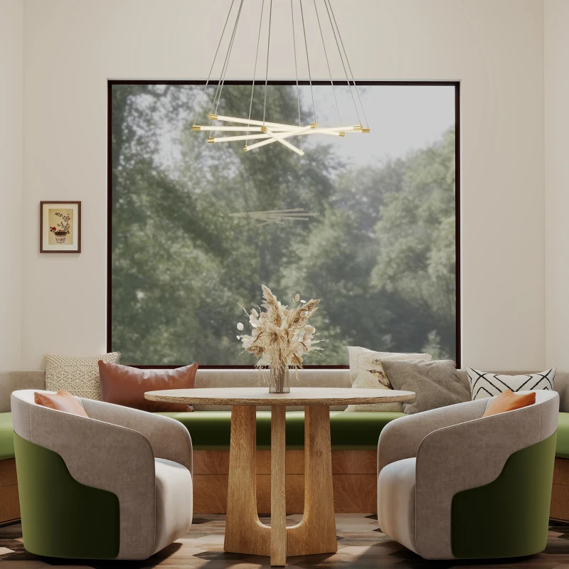 HOMCOM LED-Deckenlampe, 50W, 5 anpassbare Lichtrohre, anpassbar, Deckenleuchte für Wohnzimmer, Esszimmer, Küche, Gold+Weiß