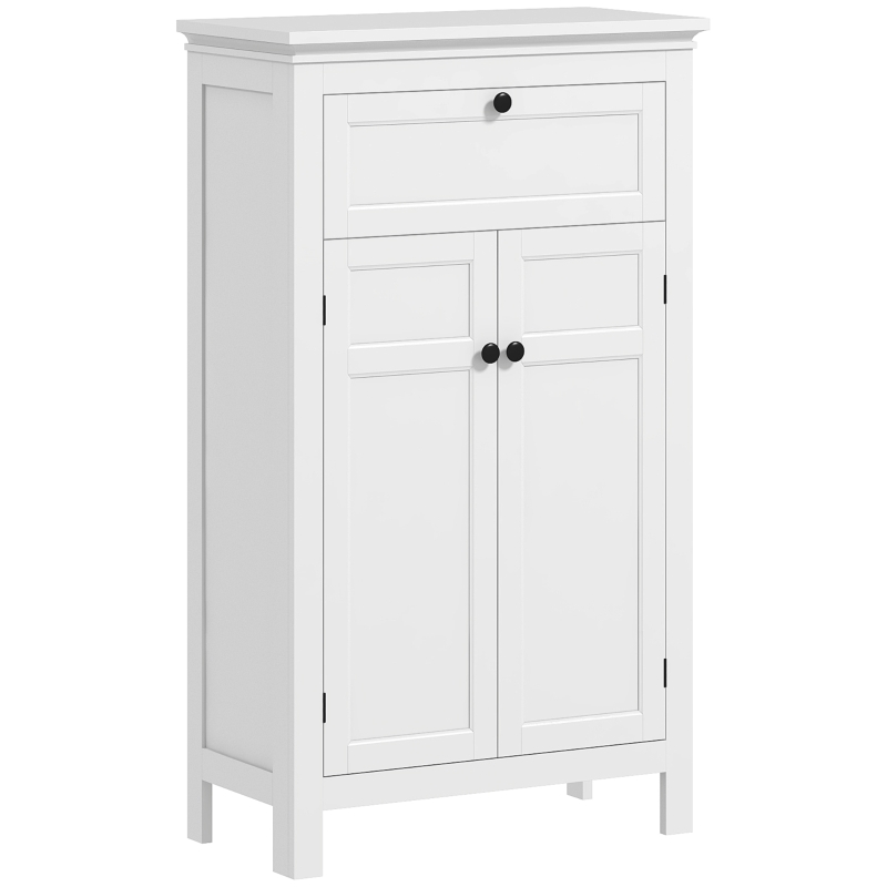 HOMCOM Meuble de salle de bain avec tiroir et étagères réglables, armoire de rangement sur pied, hauteur 102,5 cm, blanc