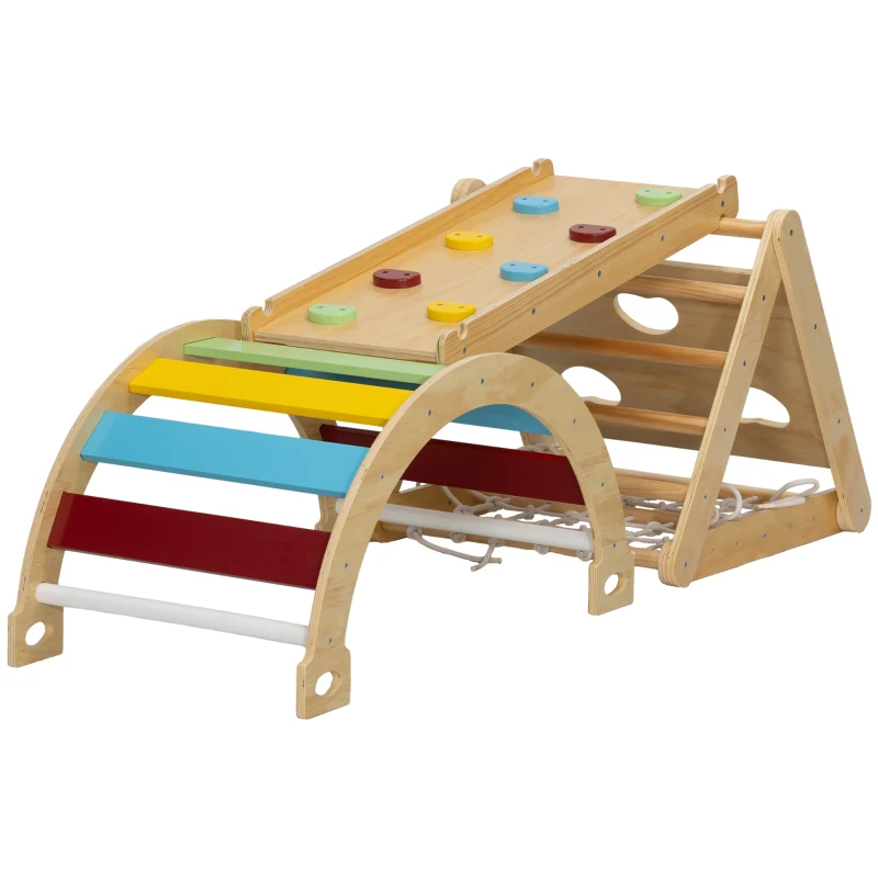 AIYAPLAY Klettergerüst Indoor, 7 in 1 Kletterdreieck mit Rutsche, Kletterbogen, Mehrfarbig