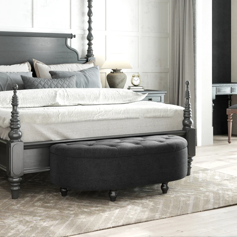 HOMCOM Kruk met Opbergruimte, 2-in-1 Poef, Gestoffeerd, Fluweelbekleding, Hydraulische Dempers, 120 x 46 x 42 cm, Donkergrijs(m-10)