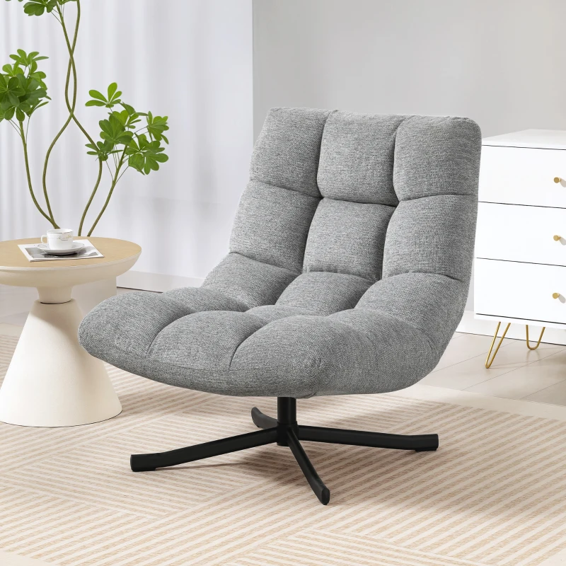 HOMCOM Fauteuil salon sans accoudoirs, chaise pivotante en tissu chenille imperméable, assise large, 75 x 95 x 90 cm, gris