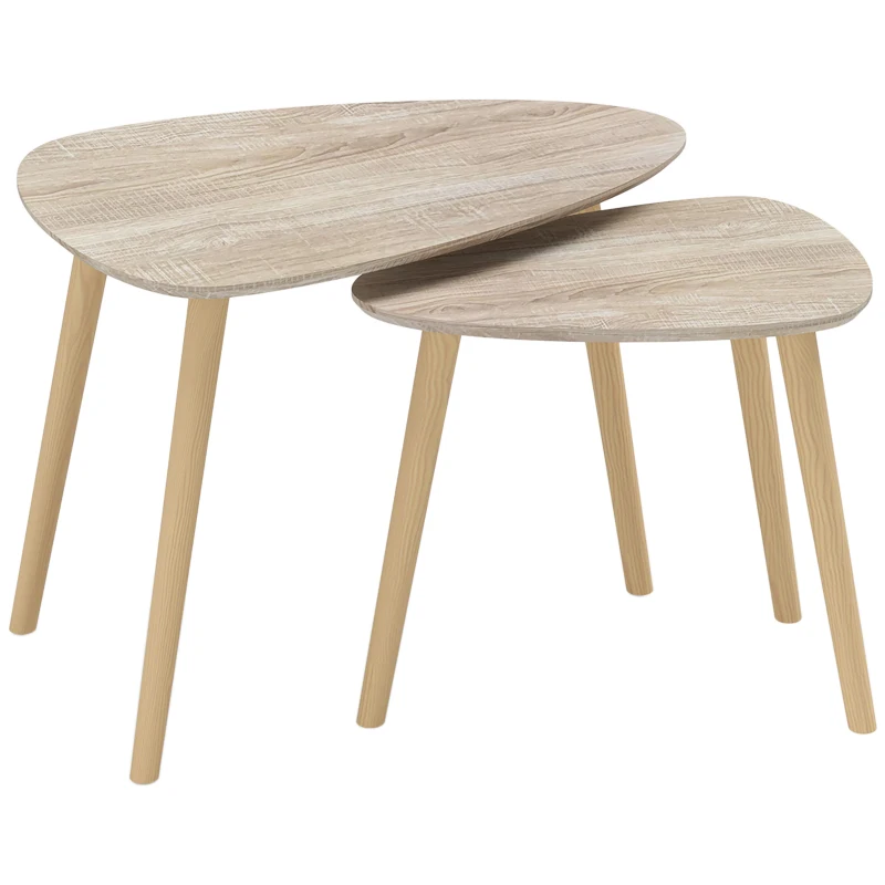 HOMCOM Lot de 2 tables basses gigognes design scandinave pieds en bois et plateau en bois, aspect naturel