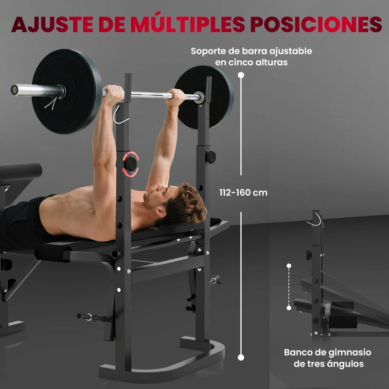 SPORTNOW Banco de Musculación con Soporte para Barra Ajustable Extensión de Piernas Curl de Predicador y Mariposa para Gimnasio