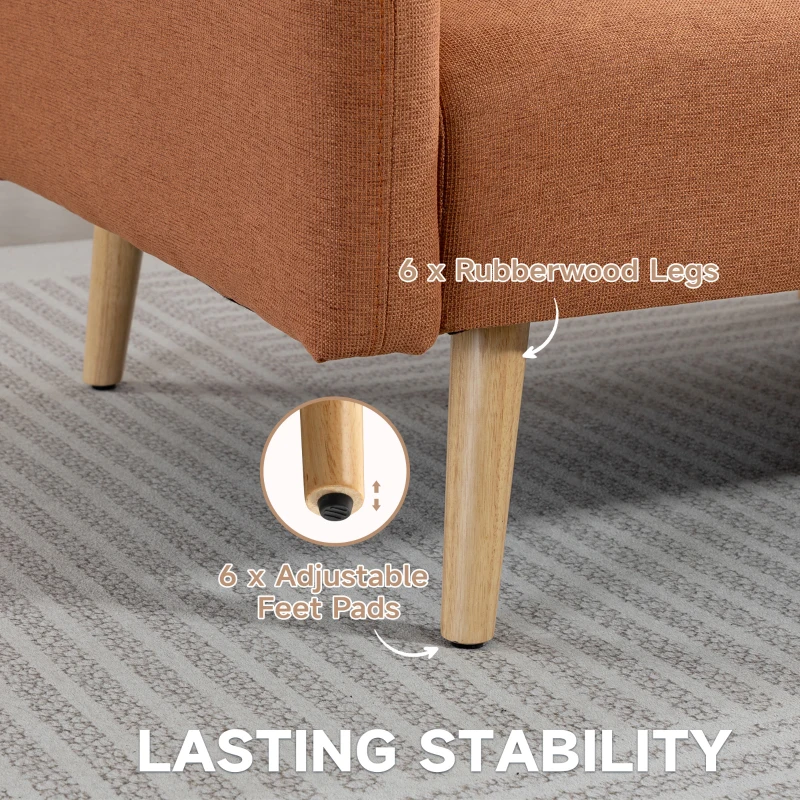 HOMCOM Sofá Cama 3 Plazas Diseño escandinavo Respaldo reclinable 3 Posiciones Patas Madera Tela Efecto Lino marrón