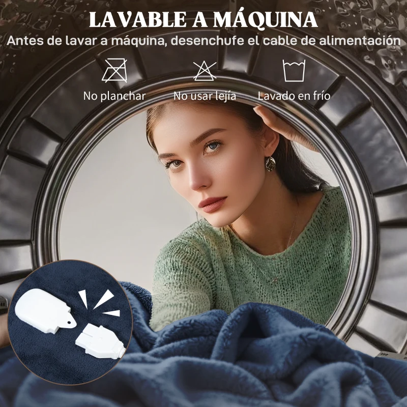 HOMCOM Manta Eléctrica de Coralina 180x130 cm 10 Niveles de Temperatura Temporizador Lavar a Máquina Pantalla LED Azul
