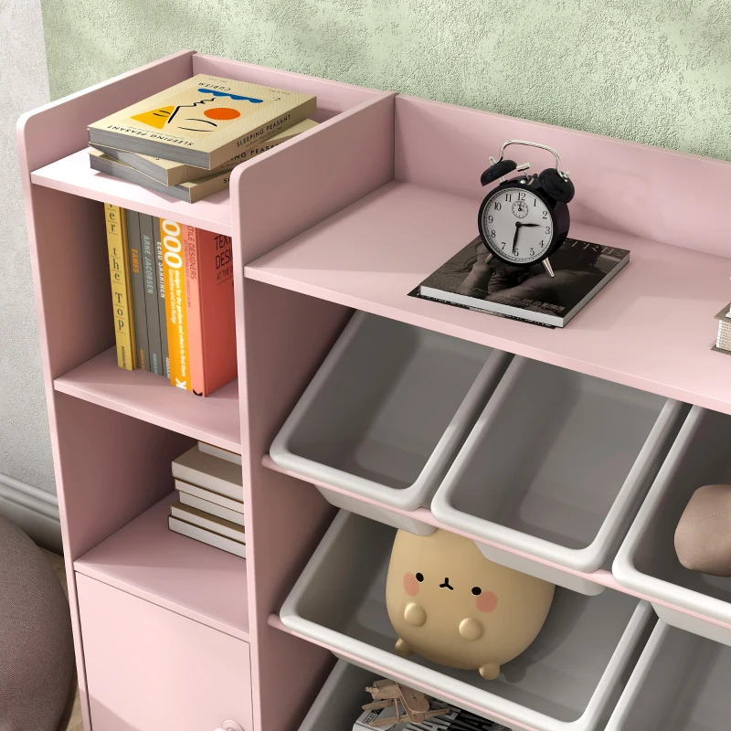 AIYAPLAY Kinder-Aufbewahrungsregal, Regal für Spielzeug und Bücher, zum übersichtlichen Aufräumen, 8 herausnehmbare Boxen, Rosa