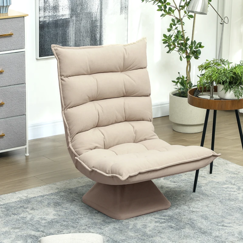 HOMCOM Fauteuil relax fauteuil salon design capitonné inclinaison dossier réglable pivotant 360° revêtement lin beige