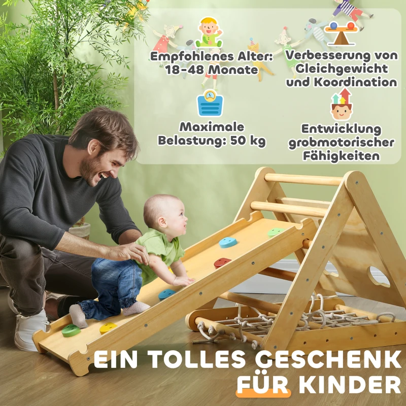 AIYAPLAY Klettergerüst Indoor, 7 in 1 Kletterdreieck mit Rutsche, Kletterbogen, Mehrfarbig