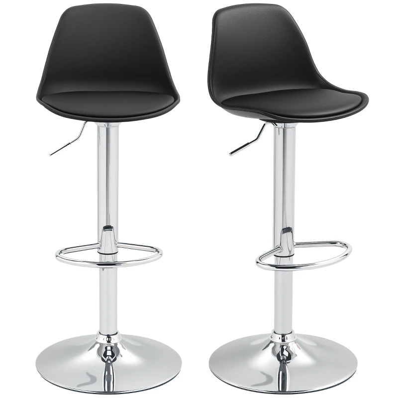 HOMCOM Set 2 Sgabelli da Bar con Schienale e Poggiapiedi, in PP, Pelle PU e Acciaio, 38x42x82-104 cm, Nero