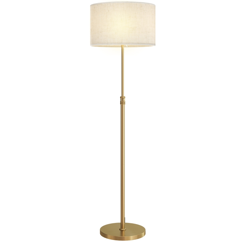 HOMCOM Lampadaire sur pied salon, lampe sur pied dimmable avec télécommande, abat-jour en lin, hauteur réglable 133-168cm, doré