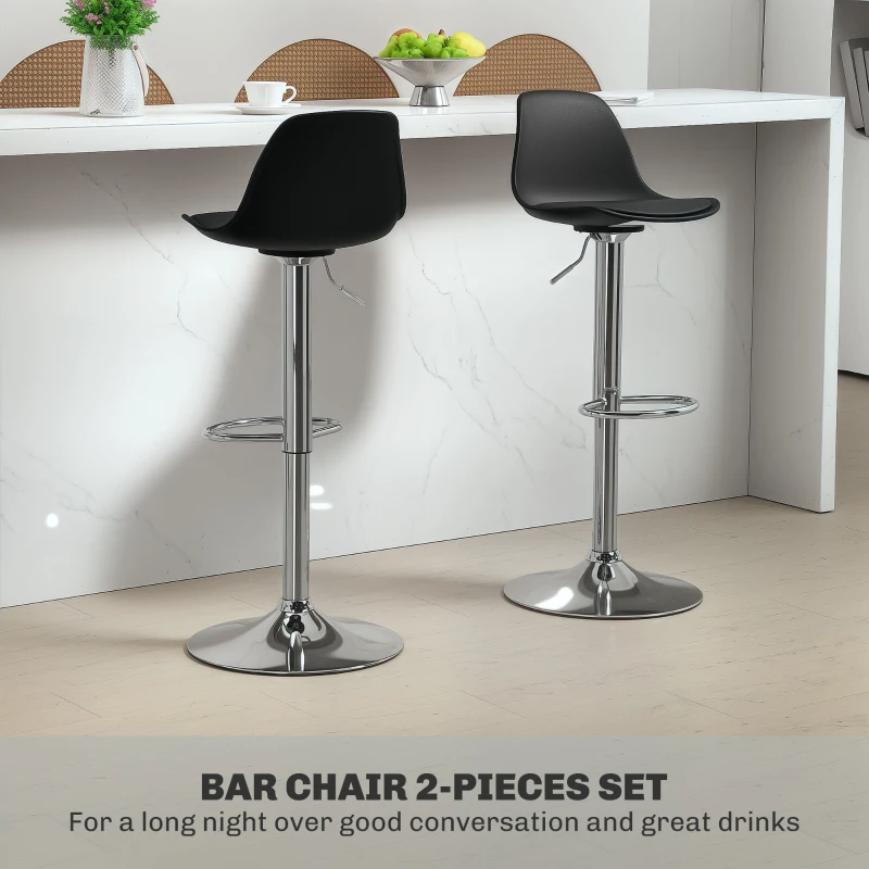 HOMCOM Set 2 Sgabelli da Bar con Schienale e Poggiapiedi, in PP, Pelle PU e Acciaio, 38x42x82-104 cm, Nero