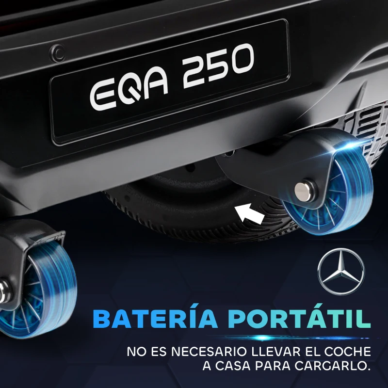 HOMCOM Coche Eléctrico para Niños Mercedes-Benz EQA 12V Control Remoto Música Bocina Velocidad 3-8 km/h  111,5x69x52,5 cm Negro