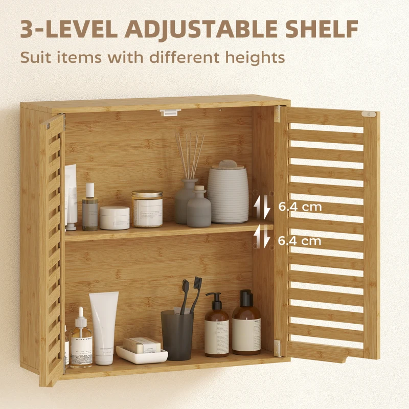 HOMCOM Badezimmerschrank Hängeschrank aus Bambus mit atmungsaktiv Lamellentüren, verstellbar Ablage 60 x 20 x 60 cm Naturholz