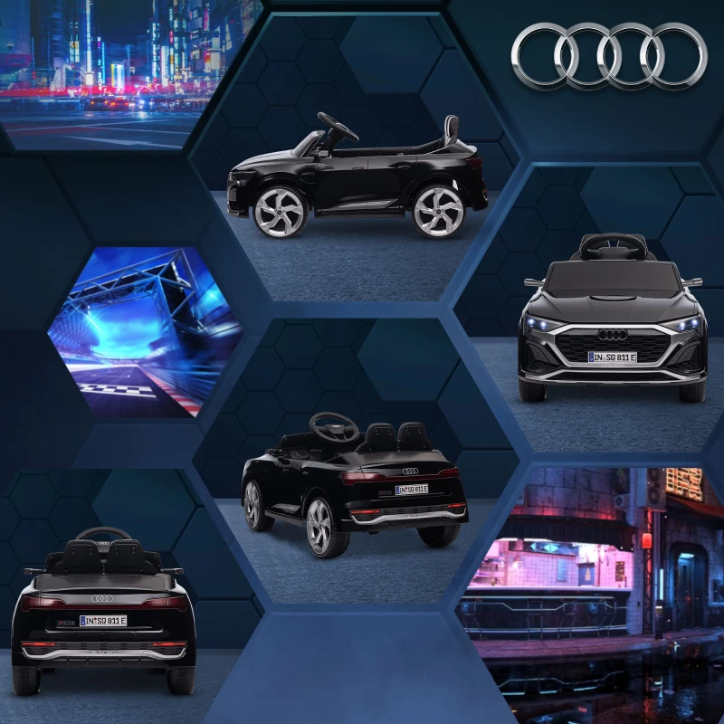 AIYAPLAY Elektro-Kinderauto, 12V Audi Q8, 3-5 km/h, Fernsteuerung, Scheinwerfer, Musik, Schwarz