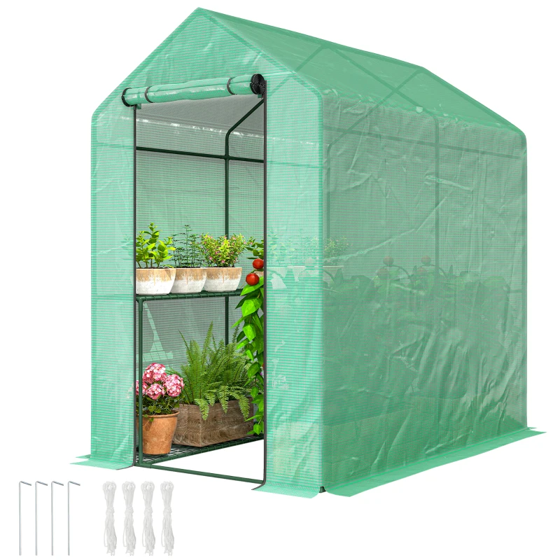 Outsunny Invernadero de jardín PE estante 2 niveles, invernadero de balcón, lona reforzada 140 g/m², chasis de acero, 186x120x190cm, verde