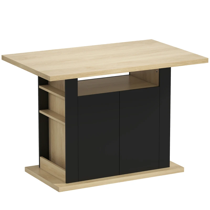 HOMCOM Table à manger ilot central cuisine avec grand plan de travail 4-6 personnes placard 4 portes 110 x 70 x 75,5 cm noir