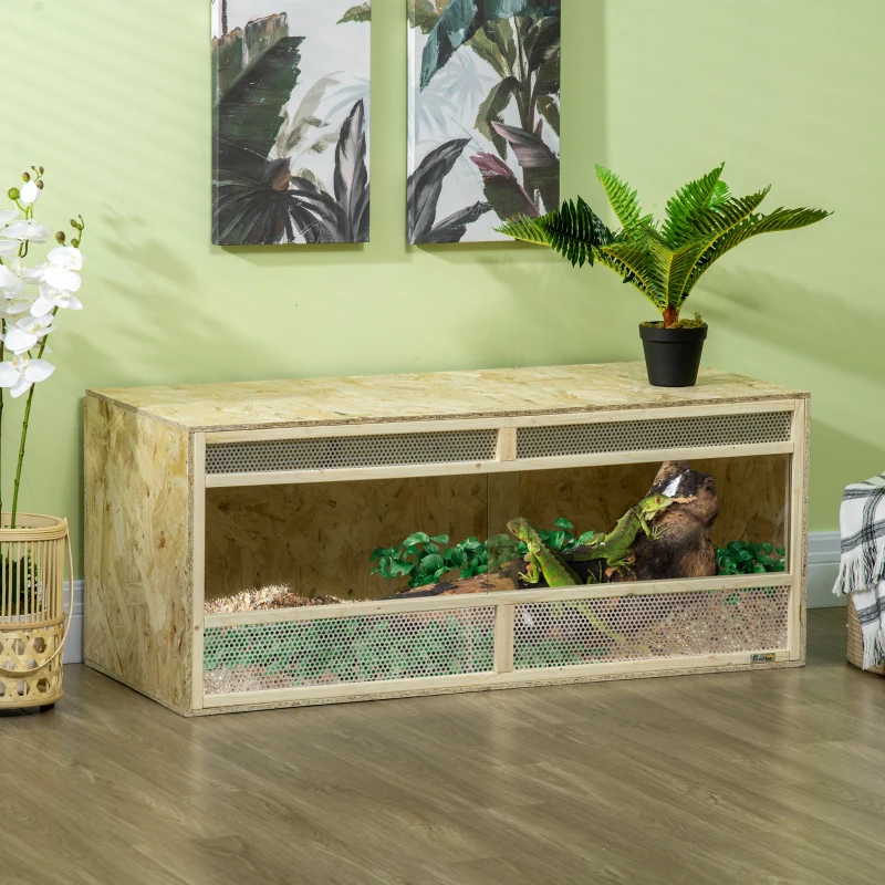 PawHut Terrarium en bois OSB pour reptiles avec porte coulissante en verre - 120 x 50 x 50 cm naturel