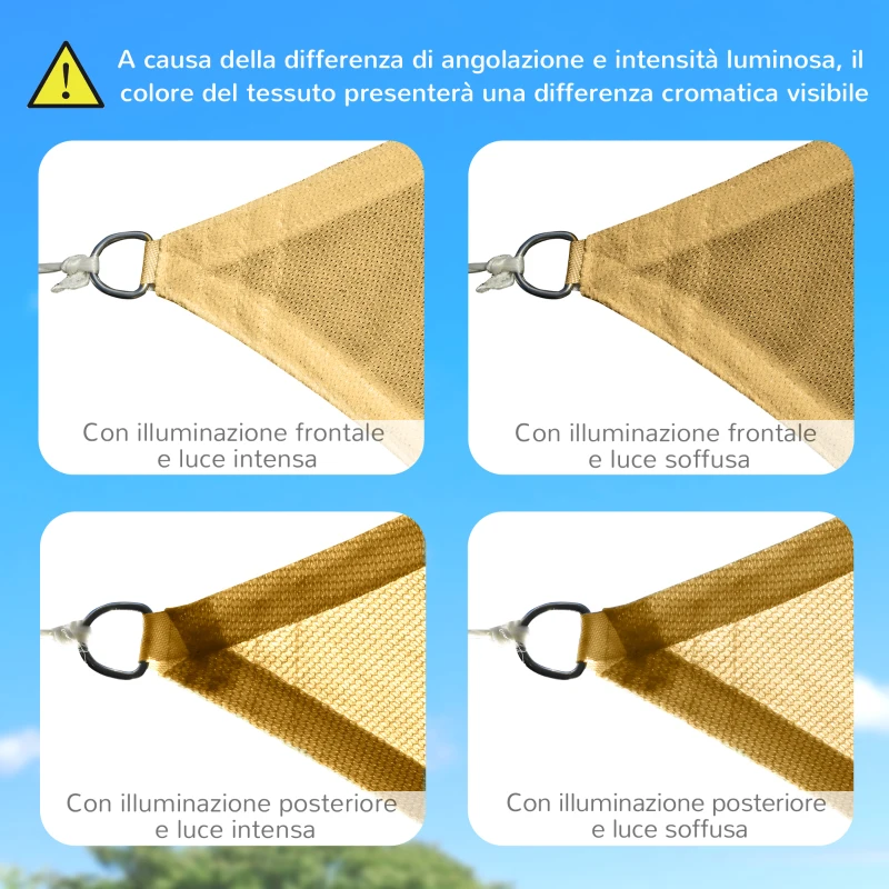 Outsunny Tenda a Vela Parasole Rettangolare 4 x 6m, Tenda da Sole Protezione Raggi UV in HDPE 185g/㎡, Giallo