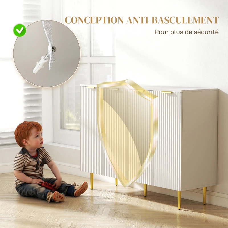 HOMCOM Buffet salon meuble de rangement armoire de cuisine avec placards à 2 portes et étagère réglable 120 x 40 x 90 cm, blanc