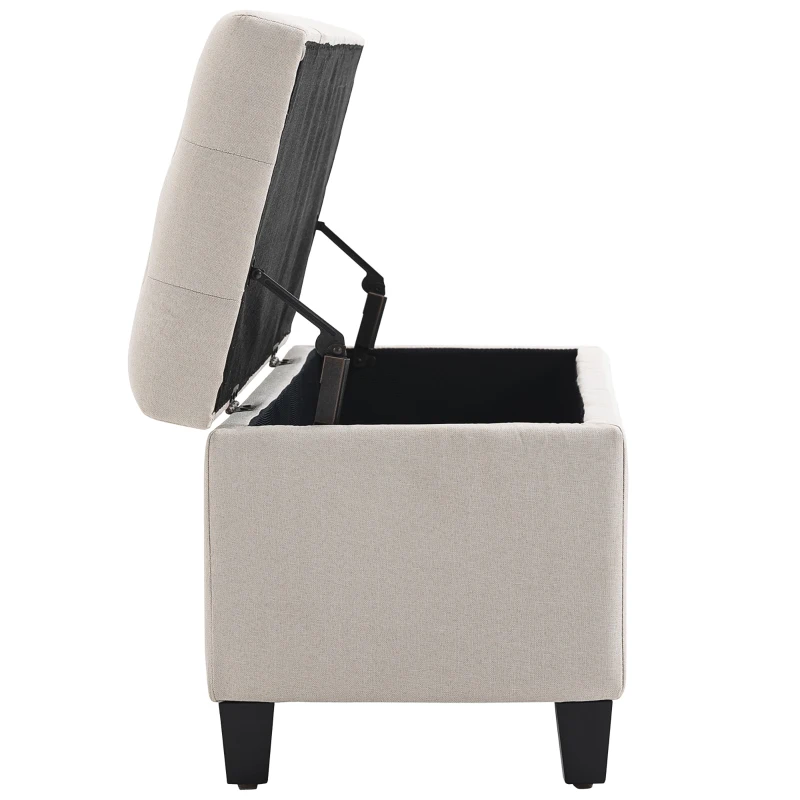 HOMCOM bank gestoffeerde bank met opbergruimte kistbank gang slaapkamer woonkamer linnenachtig polyester rubber hout crème wit 100 x 40 x 44 cm