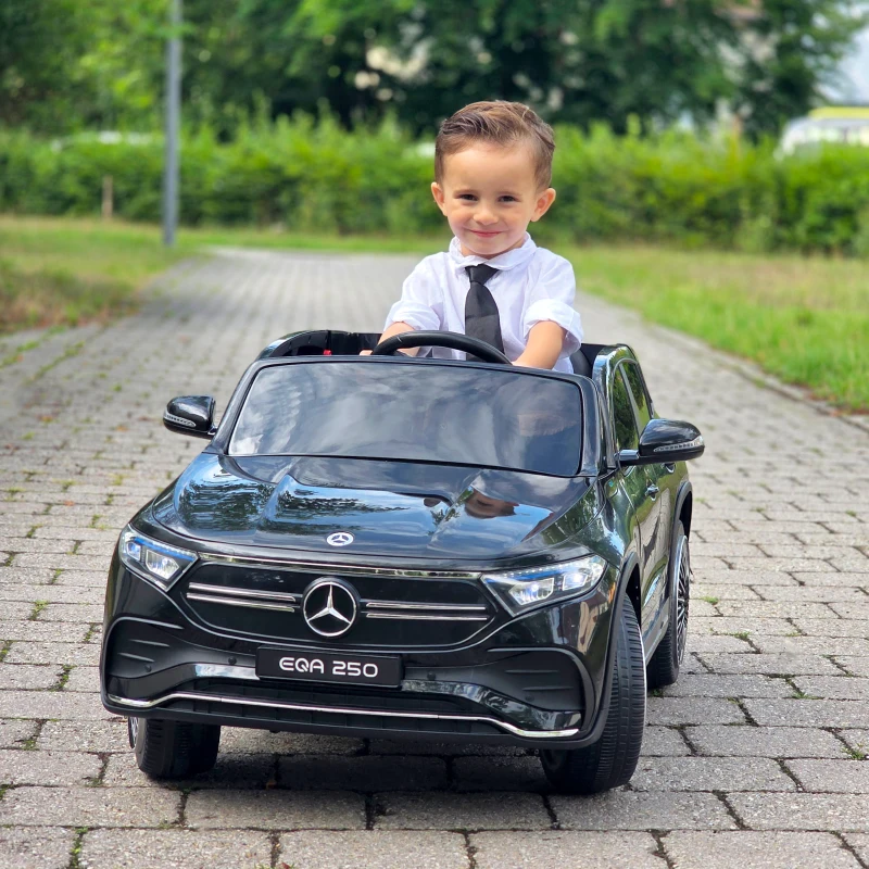 HOMCOM Coche Eléctrico para Niños Mercedes-Benz EQA 12V Control Remoto Música Bocina Velocidad 3-8 km/h  111,5x69x52,5 cm Negro