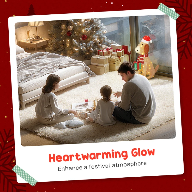 Outsunny Kerstdecoratie, verlichte kerstpuppy met 74 warmwitte LED-lampjes, 64 x 20 x 70 cm, Geel