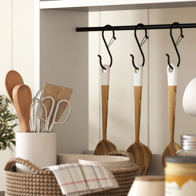 HOMCOM Armário de Cozinha Alto Móvel Auxiliar de Cozinha com 6 Ganchos para Chávenas 2 Portas de Vidro Prateleiras Abertas  80x40x152 cm Branco