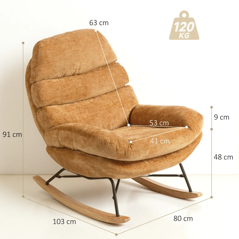 HOMCOM Sillón mecedora acolchado con patas de acero y patines de madera, Amarillo