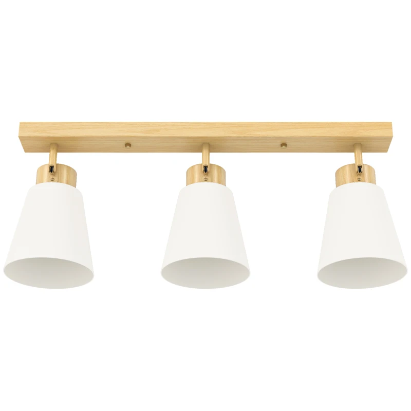 HOMCOM LED-plafondlamp 40 W met dubbele montage en 90° verstelbare kappen met 3 E27-fittingen Naturel hout