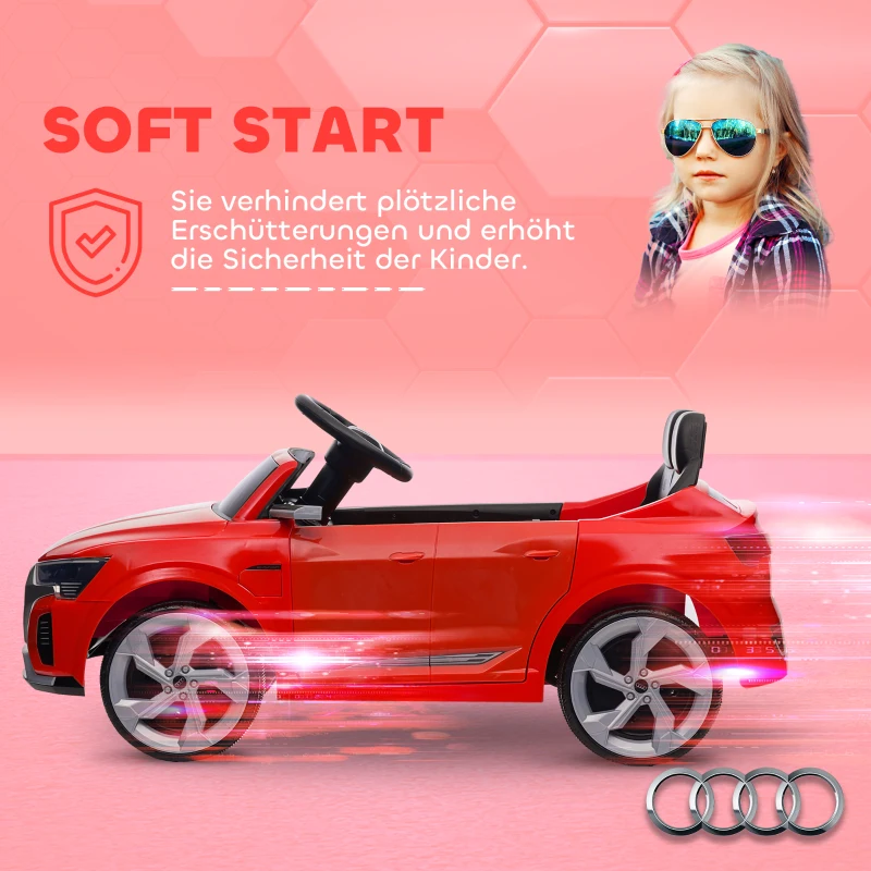 AIYAPLAY Elektro-Kinderauto, 12V Audi Q8, 3-5 km/h, Fernsteuerung, Scheinwerfer, Musik, Rot