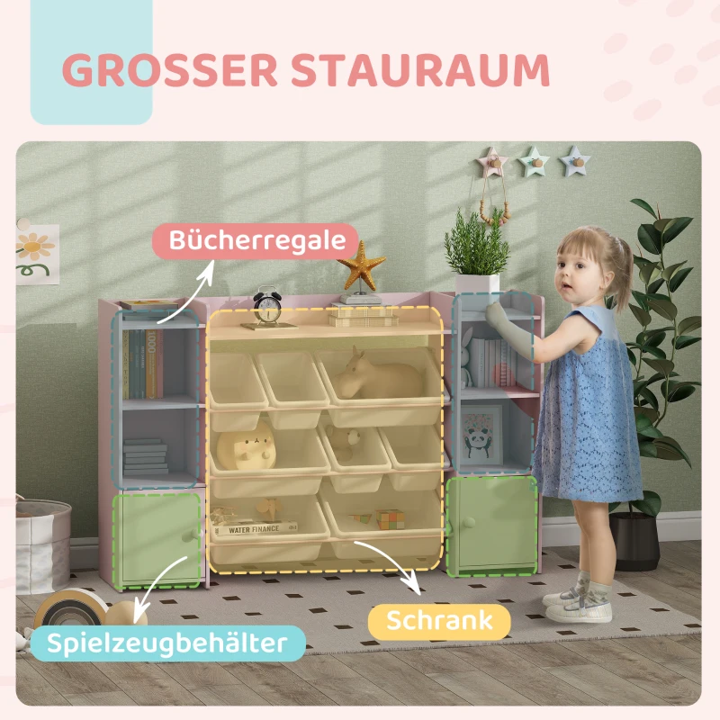 AIYAPLAY Kinder-Aufbewahrungsregal, Regal für Spielzeug und Bücher, zum übersichtlichen Aufräumen, 8 herausnehmbare Boxen, Rosa