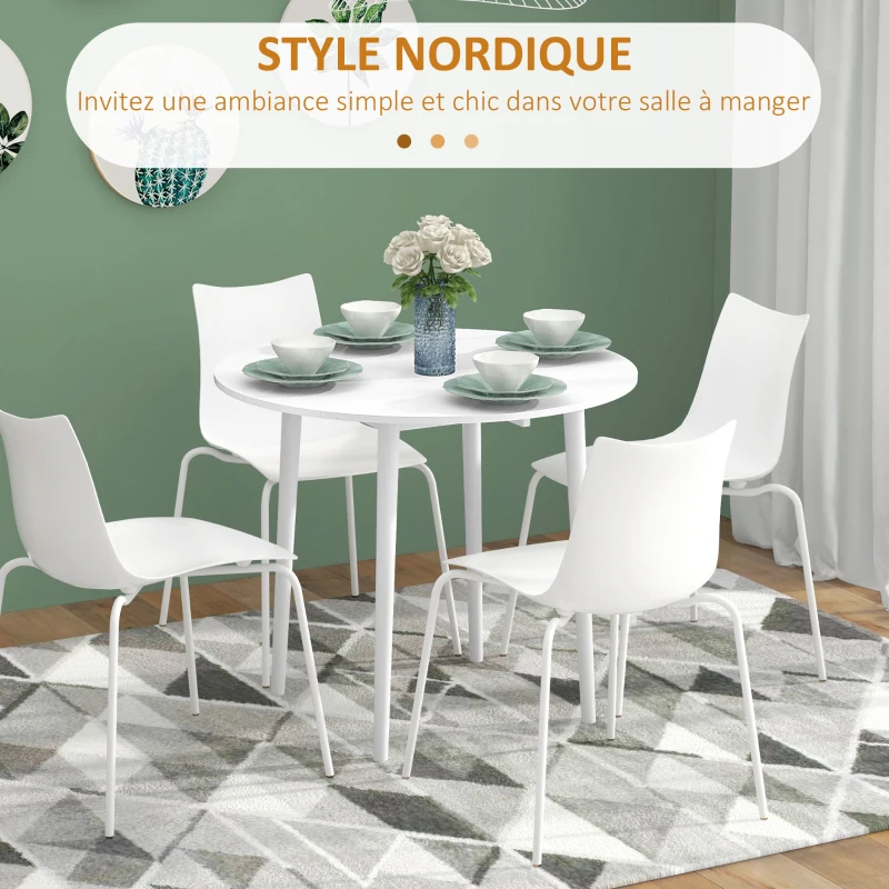HOMCOM Table de salle à manger pliante 2 abattants, table ronde extensible pour 4 personnes, pieds en bois Ø 89 x 73,5 cm, blanc