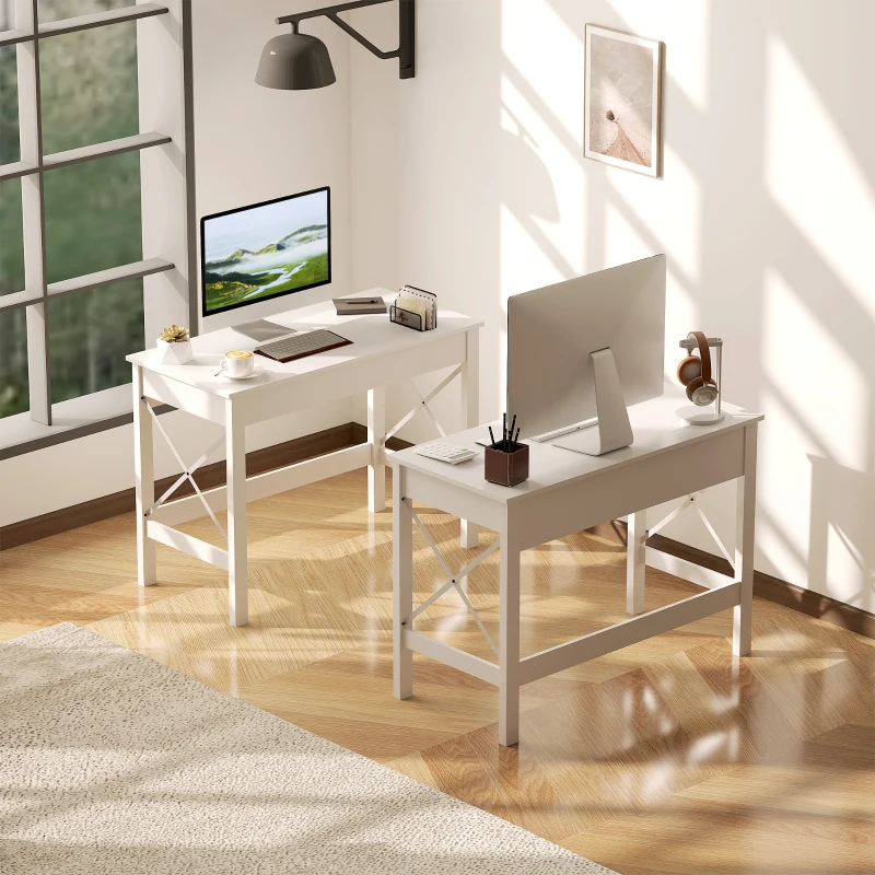 HOMCOM Bureau d'ordinateur, table informatique, style moderne, cadre renforcé en forme X, 105 x 50 x 76 cm, blanc