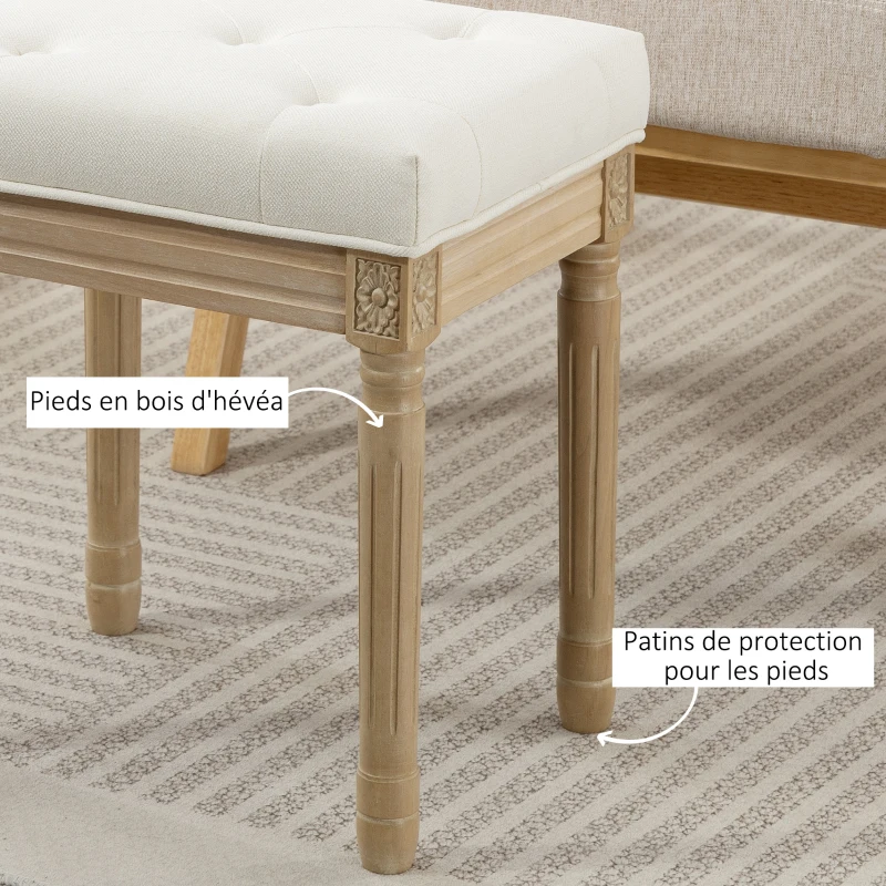 HOMCOM Repose pied salon, ottoman, siège rembourré en tissu aspect lin avec pieds en bois d'hévéa, 42 x 32 x 46,5 cm, beige