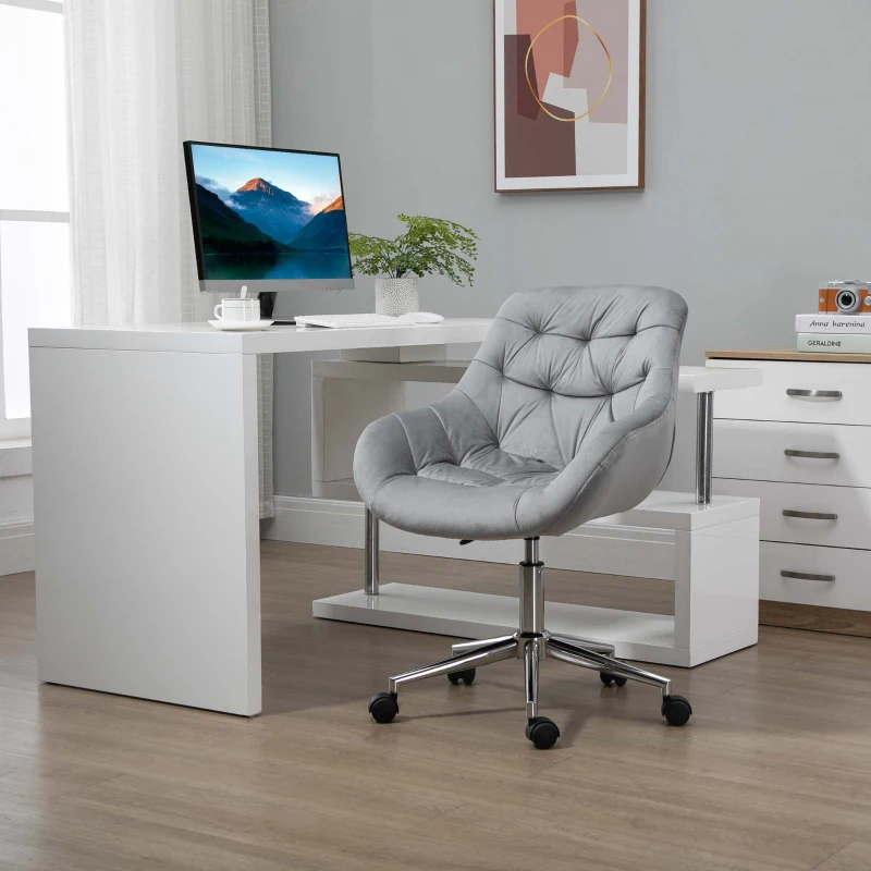 Vinsetto Chaise de bureau design contemporain pivotante 360° ergonomique hauteur réglable revêtement capitonné velours grand confort 59 x 58 x 90 cm gris