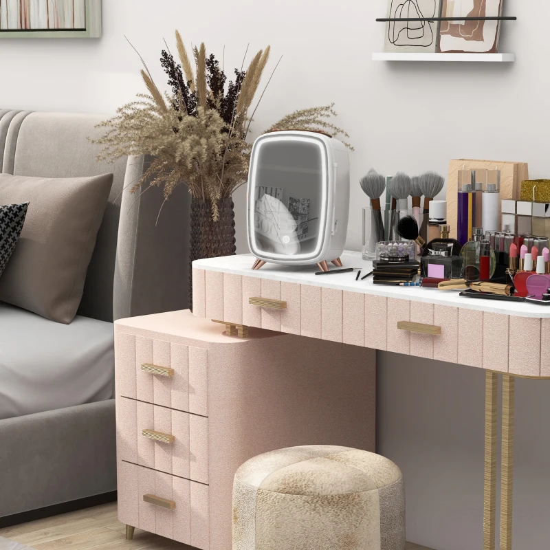 HOMCOM Minikoelkast voor Cosmetica, Drankjes en Snacks, Draagbaar, met Verlichte Spiegel, Stille Werking, 6L, Wit