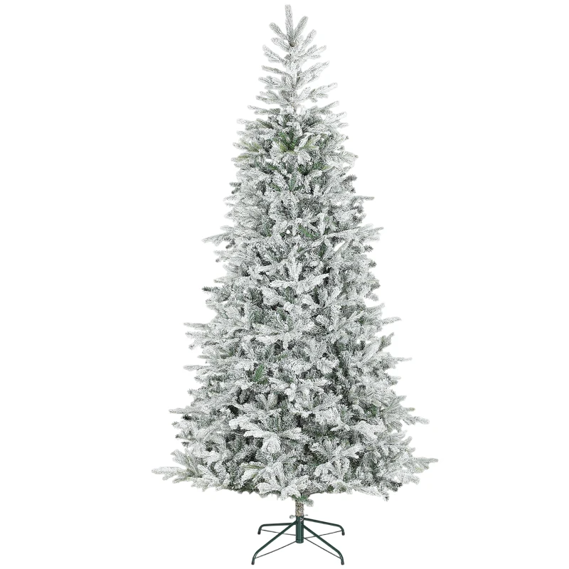 HOMCOM Árbol de Navidad Nevado 210 cm con 1154 Ramas Base Plegable Diseño por Secciones Fácil de Montar