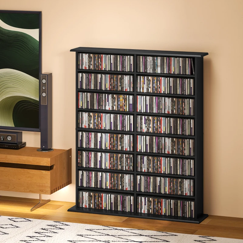 HOMCOM Rangements pour CD et DVD avec 16 compartiments et 12 étagères réglables capacité max. 720 CD/396 DVD et Blu-ray noir(m-10)