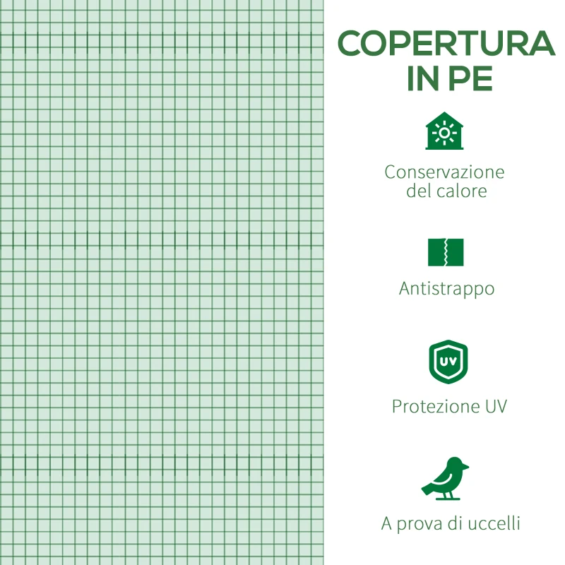 Outsunny Telo Serra in PE con 6 Finestre, Porta Avvolgibile e Bordi Interrati, 3x3x2 m, Verde