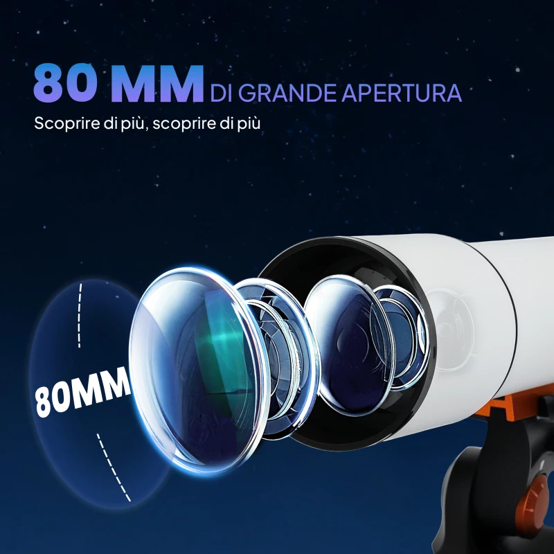 Outsunny Telescopio Astronomico 80mm con Montatura EQ, 2 Lenti Oculari e Adattatore Smartphone, 92x92x130 cm, Bianco e Nero