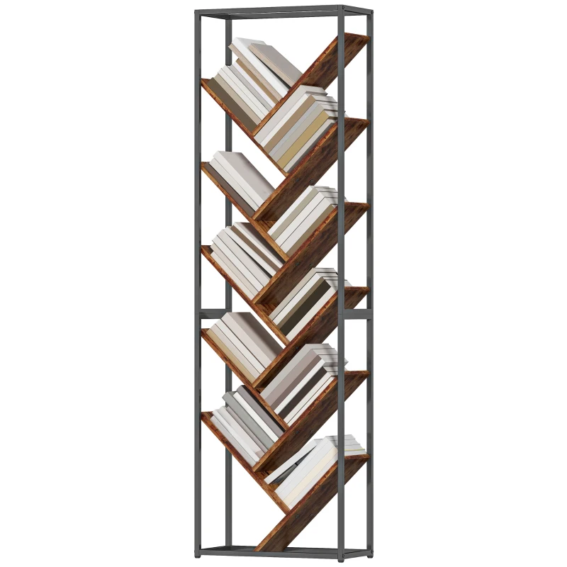 HOMCOM 10 Shelf Industrial-Style Bookshelf - Black/Brown