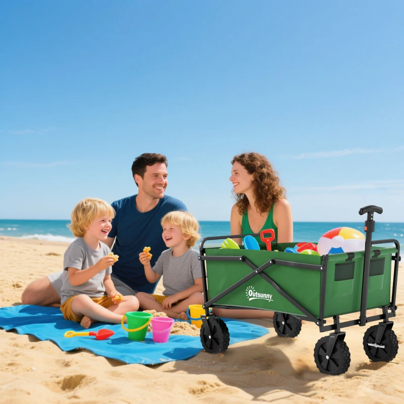 Outsunny Chariot à roulettes pliable chariot de transport à roulettes charge 40 kg poignée ajustable 83 x 50 x 99 cm vert foncé
