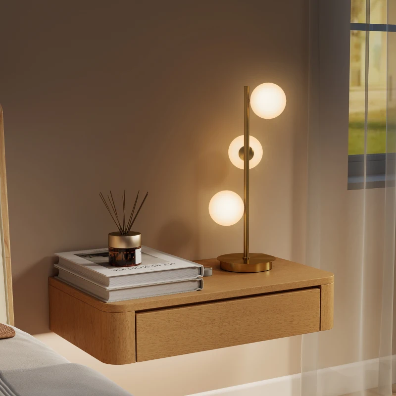 HOMCOM Lampe de chevet avec 3 abat-jours globe, lampe de table moderne avec base en acier et douilles G9, 53H cm, ton laiton