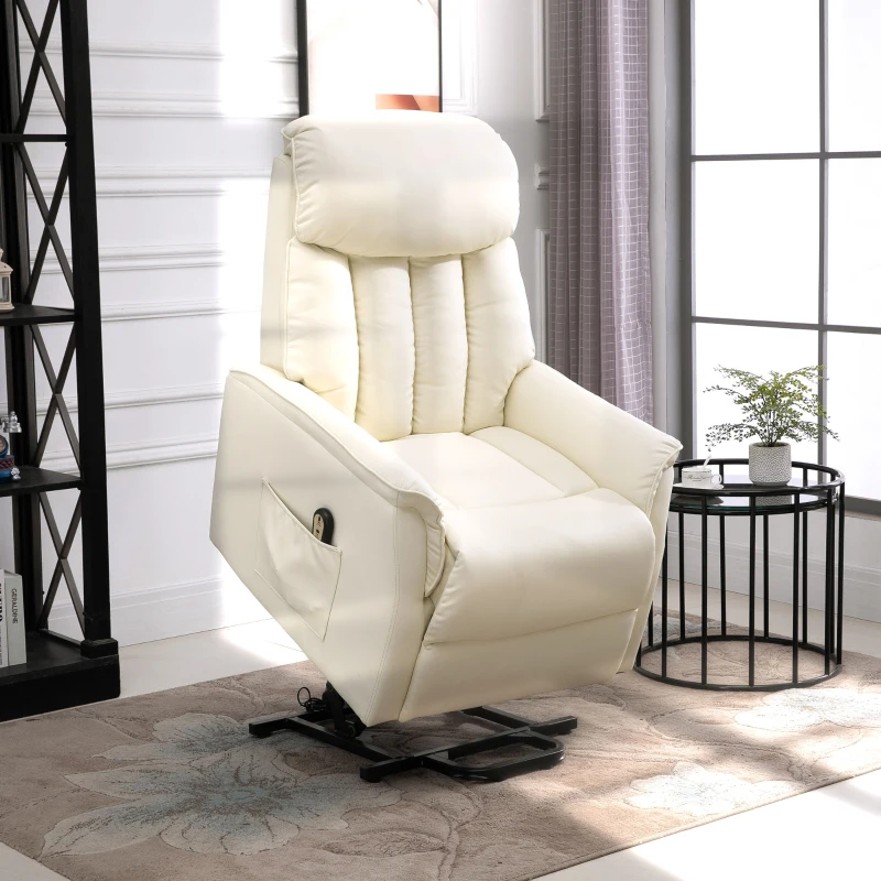 HOMCOM Opsta stoel grote comfortabele hulpstoel assistent elektrisch opstahulp ligfunctie tv-stoel beige