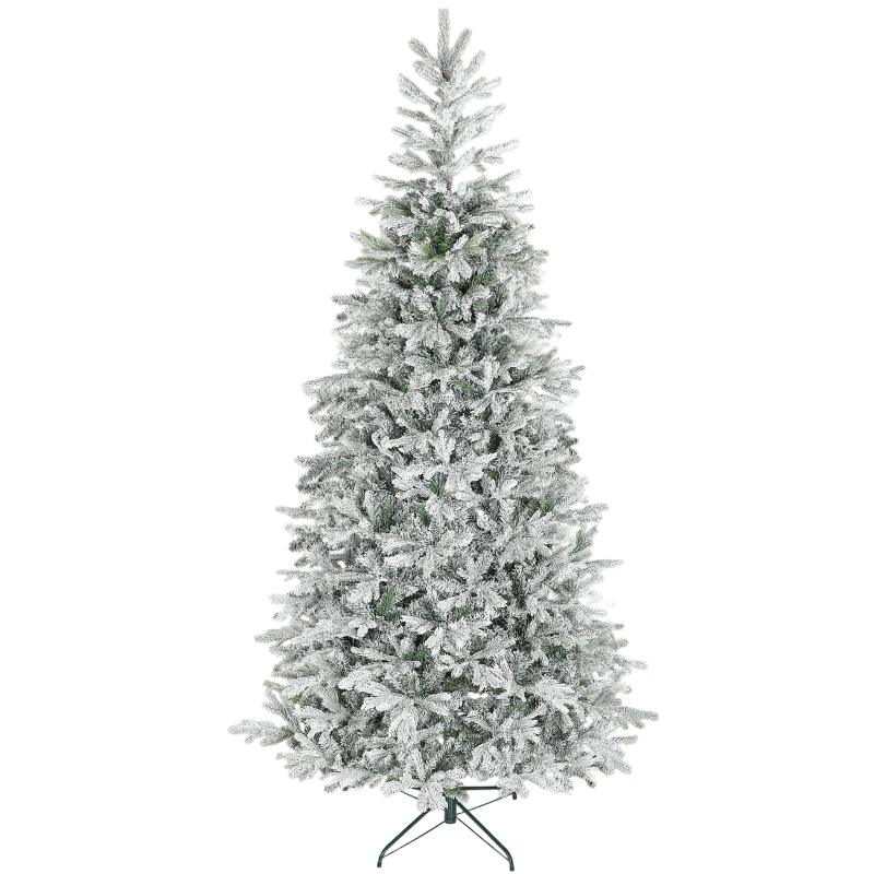 HOMCOM Árbol de Navidad Nevado 210 cm con 1154 Ramas Base Plegable Diseño por Secciones Fácil de Montar