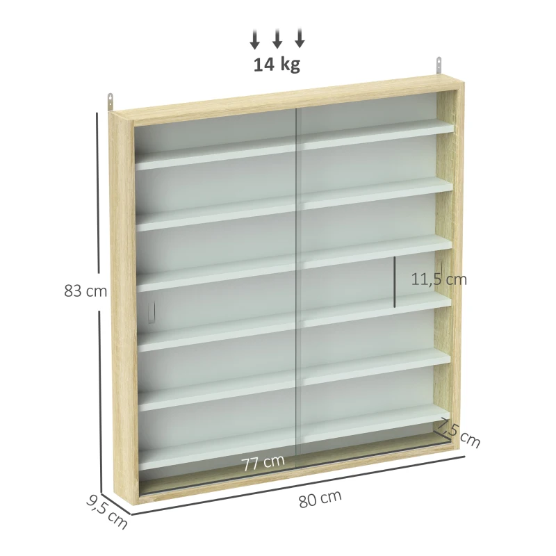 HOMCOM Vitrine pour collection vitrine murale 80 x 9,5 x 83 cm 6 étagères réglables en hauteur 2 portes coulissantes en verre