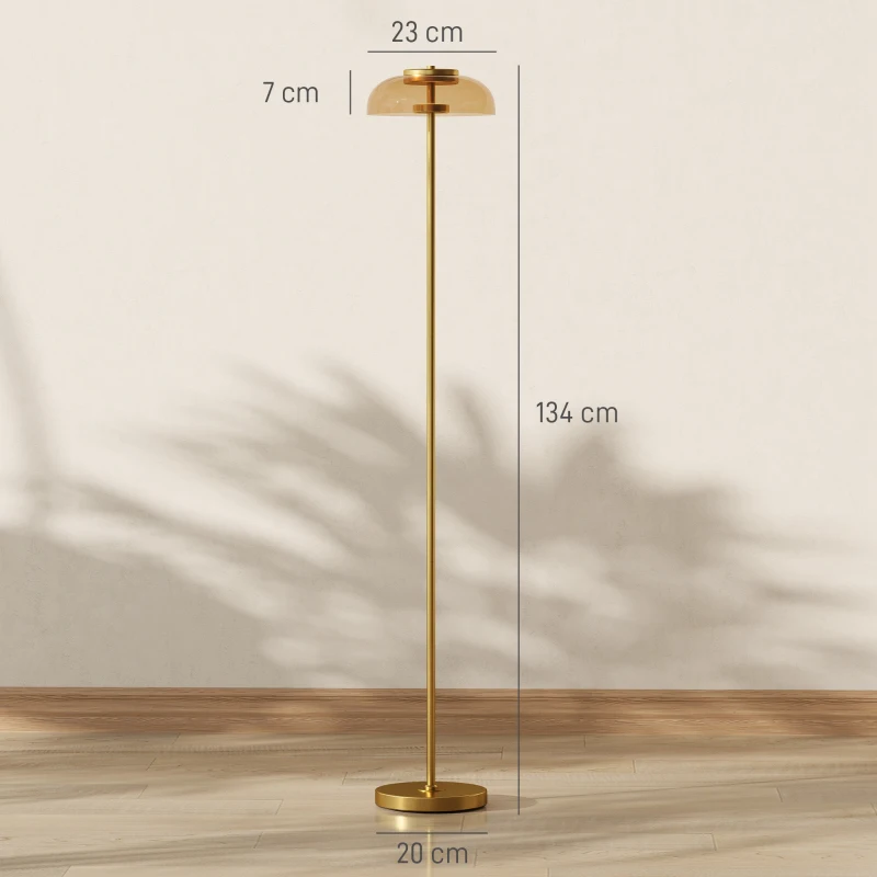 HOMCOM LED Lampa stojąca do salonu, lampa podłogowa z ciepłym światłem 3000 K, włącznik nożny, 25 x 25 x 134 cm, mosiądz